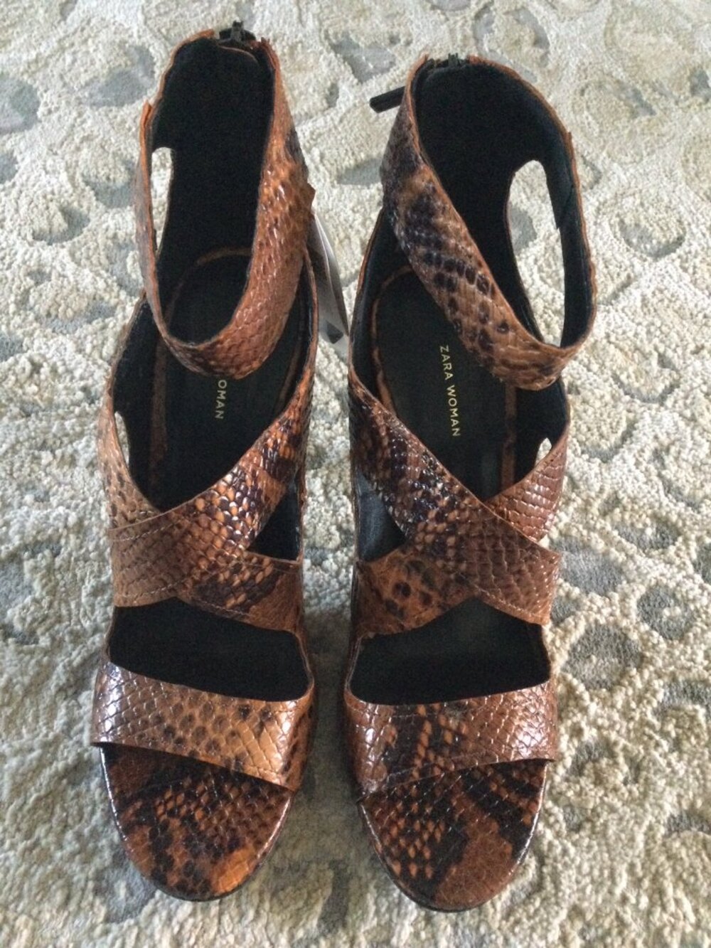 Zara Python 4" Heels, Brown, Size 8 - Picture 2 of 7